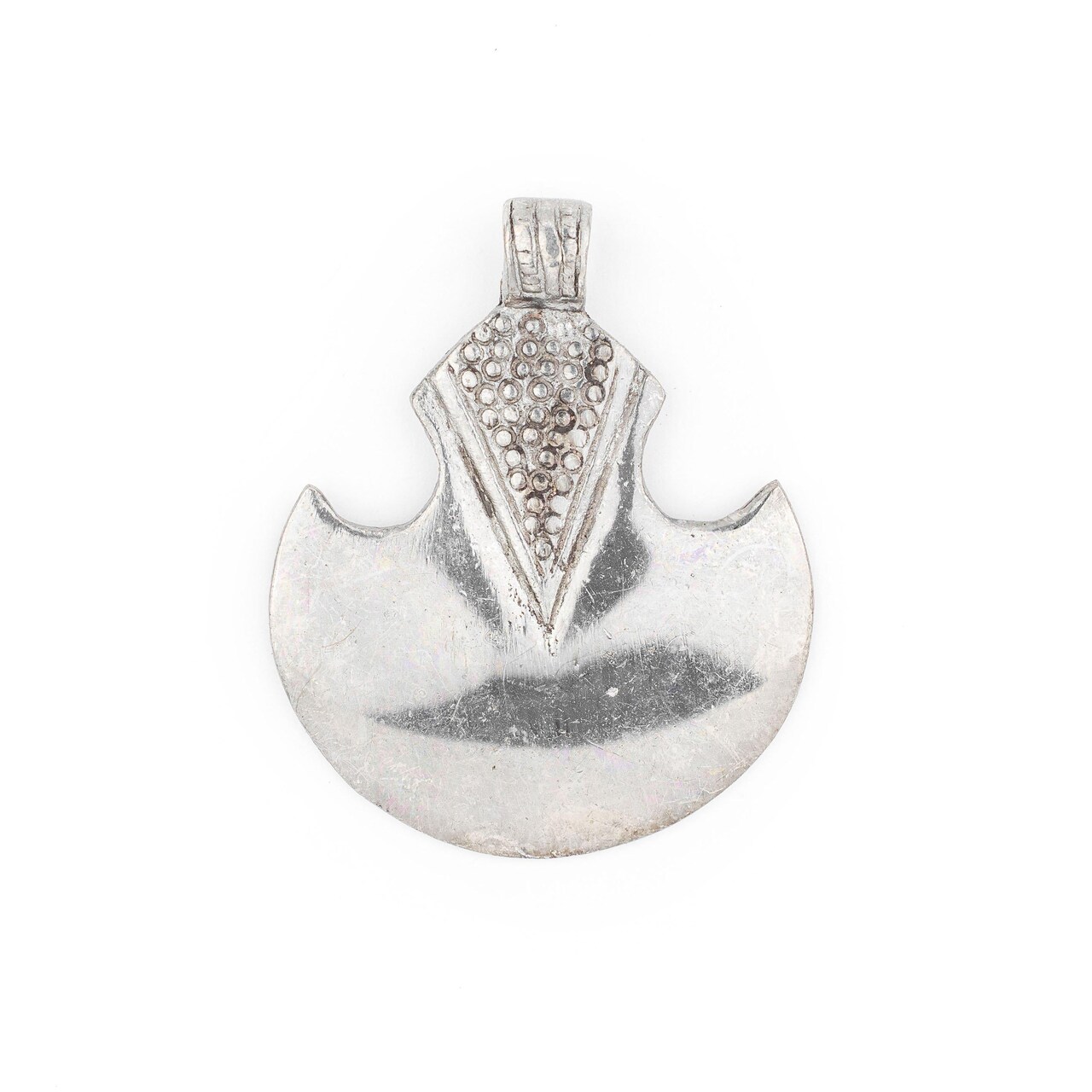 The Bead Chest Silver Half Moon Tuareg Shield Pendant (63x51mm): North African Tribal Berber Moroccan Sahara Pendant for Jewelry